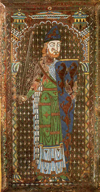 Enamel effigy of Geoffrey Plantagenet, Count of Anjou on his tomb at Le Mans Cathedral.